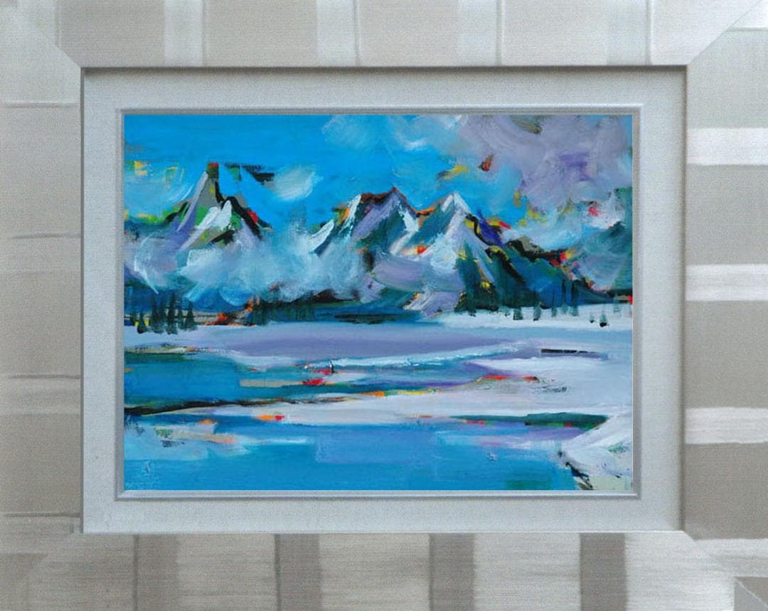 油絵 菅家令子 絵 絵画インテリア 額付(黒) uF6-062903 風景冬景色