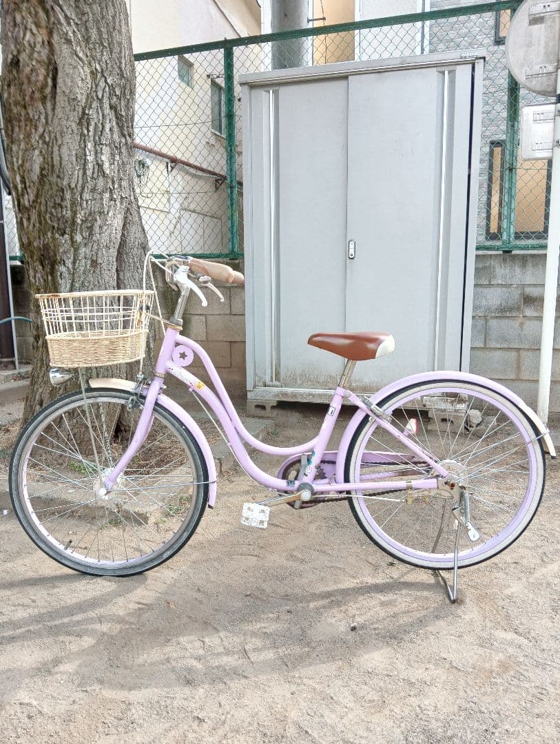【引取希望】東京北区 22インチ 子供用自転車 パープル 前カゴ付き