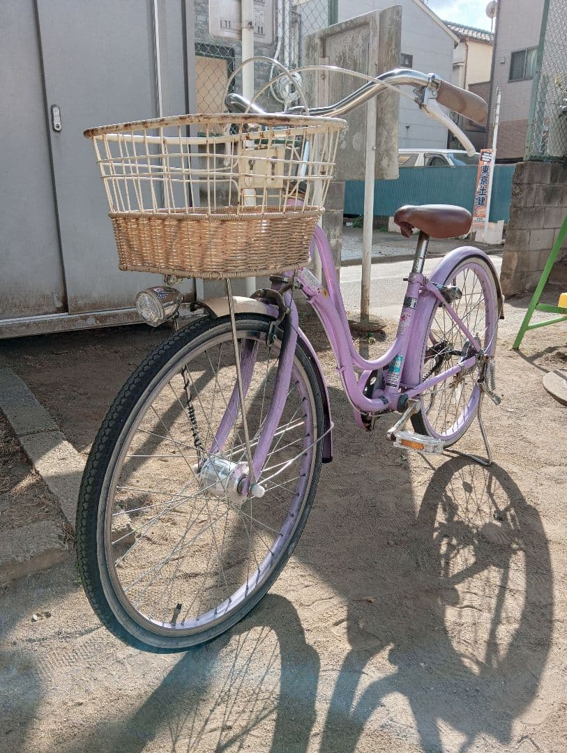 【引取希望】東京北区 22インチ 子供用自転車 パープル 前カゴ付き