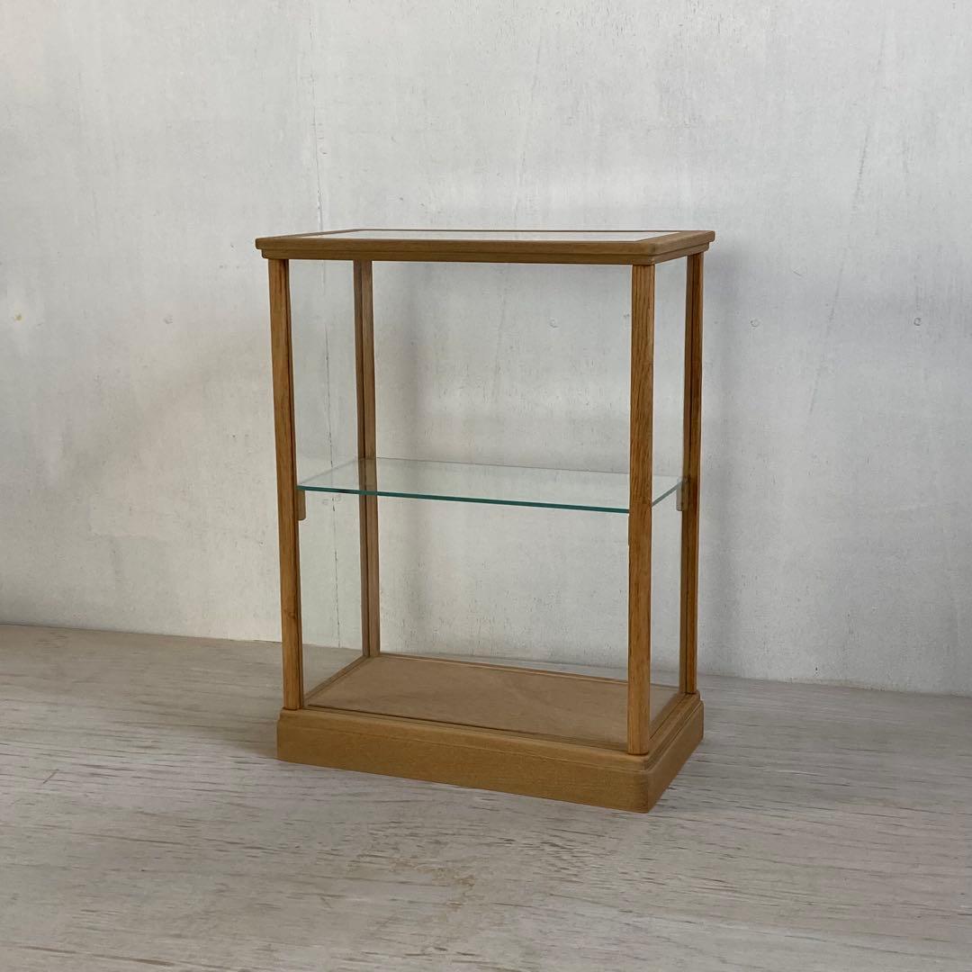 古い木製 ガラスケース 2段 卓上ショーケース 展示ケース オープンラック