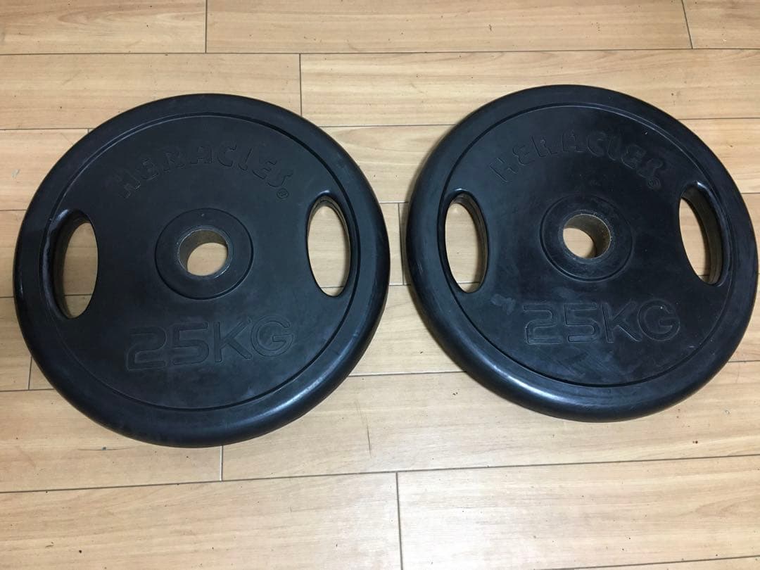 ①HERACLES バーベルプレート 25kg x 1枚穴径50mm(同時購入)
