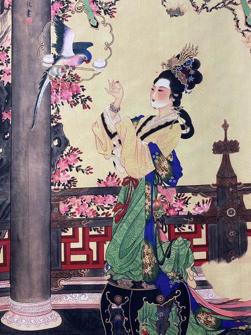 冷枚 调鹦图 中国画 掛け軸 水墨画 和室 玄関 茶室 壁掛け 美術品