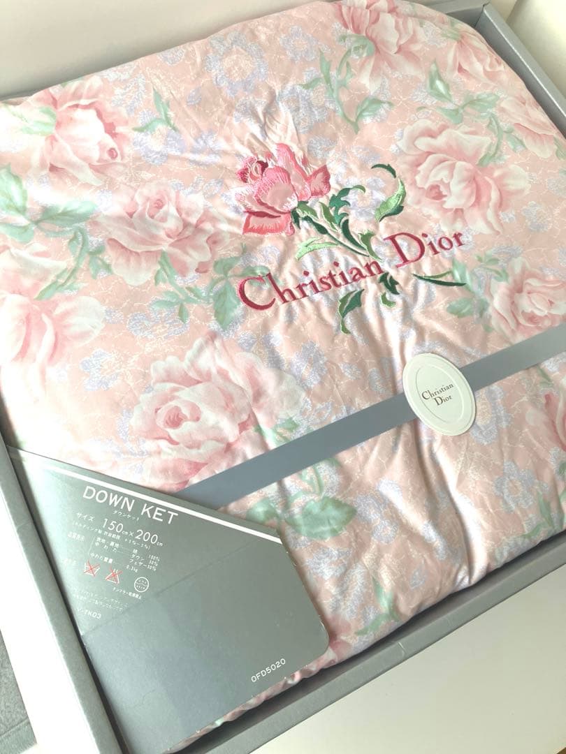 Christian Dior ダウンケット 羽毛肌掛け布団 ピンクバラ柄
