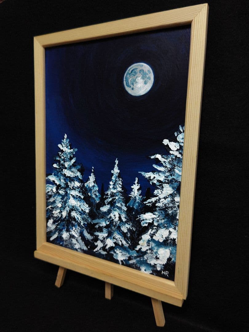 油絵 絵画 【冬の森の満月】