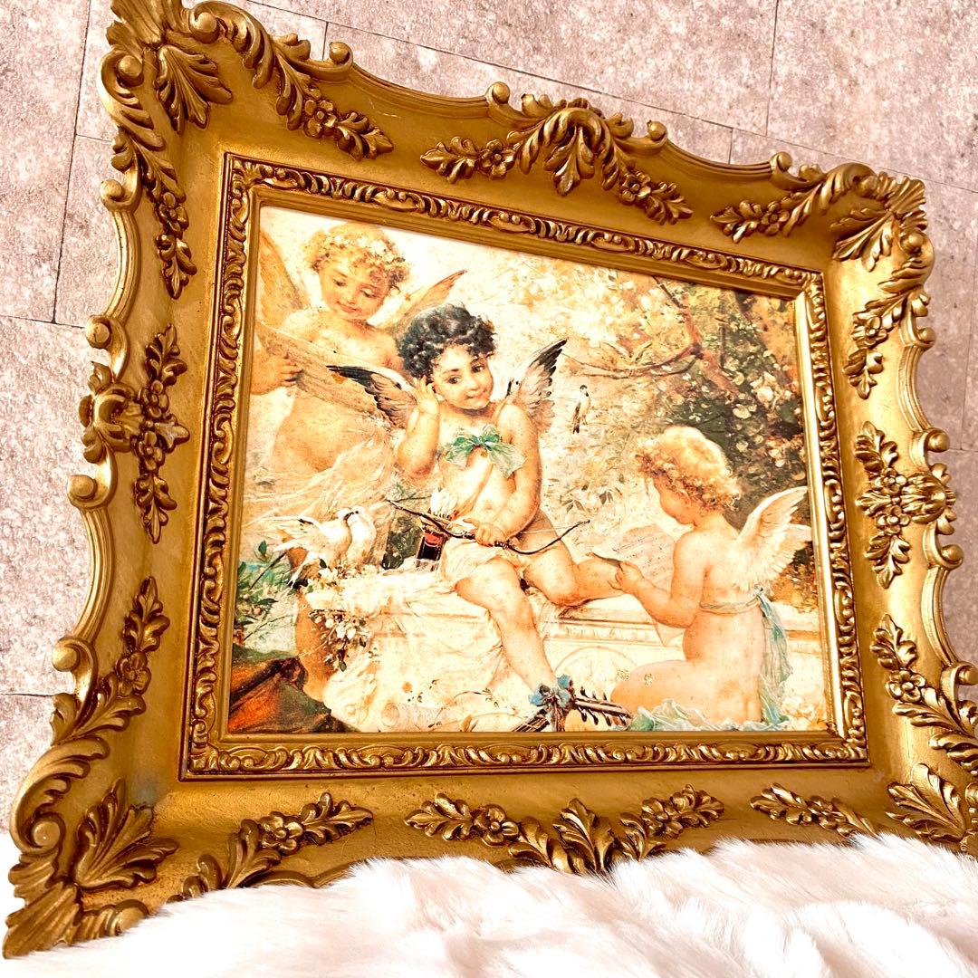 アンティーク調 エンジェル トリオ ロココ調 天使 絵画 額縁 複製画 ケルビム