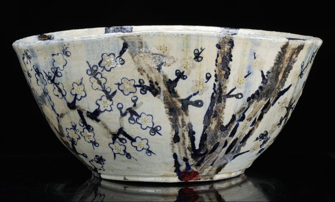 白梅花図 特大 大鉢 直径48.5㎝ 共箱 水盤 飾鉢 作家物 古美術 骨董品