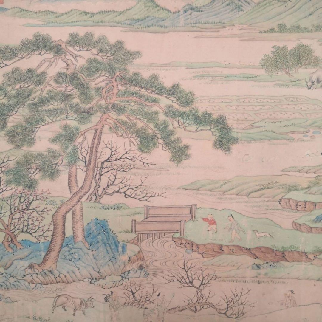 桃源図 山水長巻 掛軸 70×330cm 中国山水画
