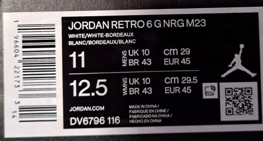 AIR JORDAN６ ゴルフシューズ ホワイト/バーガンディ 29cm