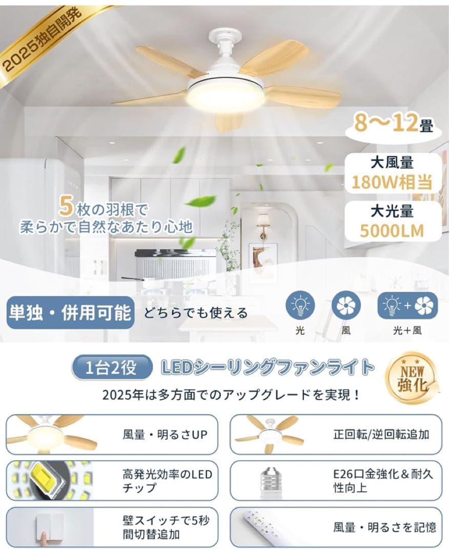 SUKITEN シーリングファンライト ファン付き照明【大型・大風量・正逆回転】