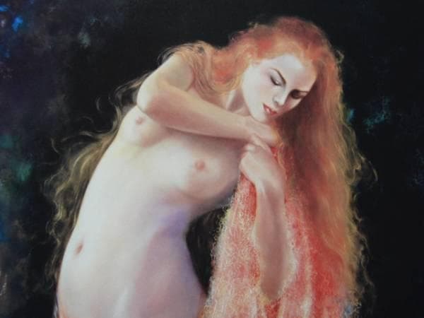浜辺順、『二つの湖』、希少画集画、裸婦、高級新品額・額装付