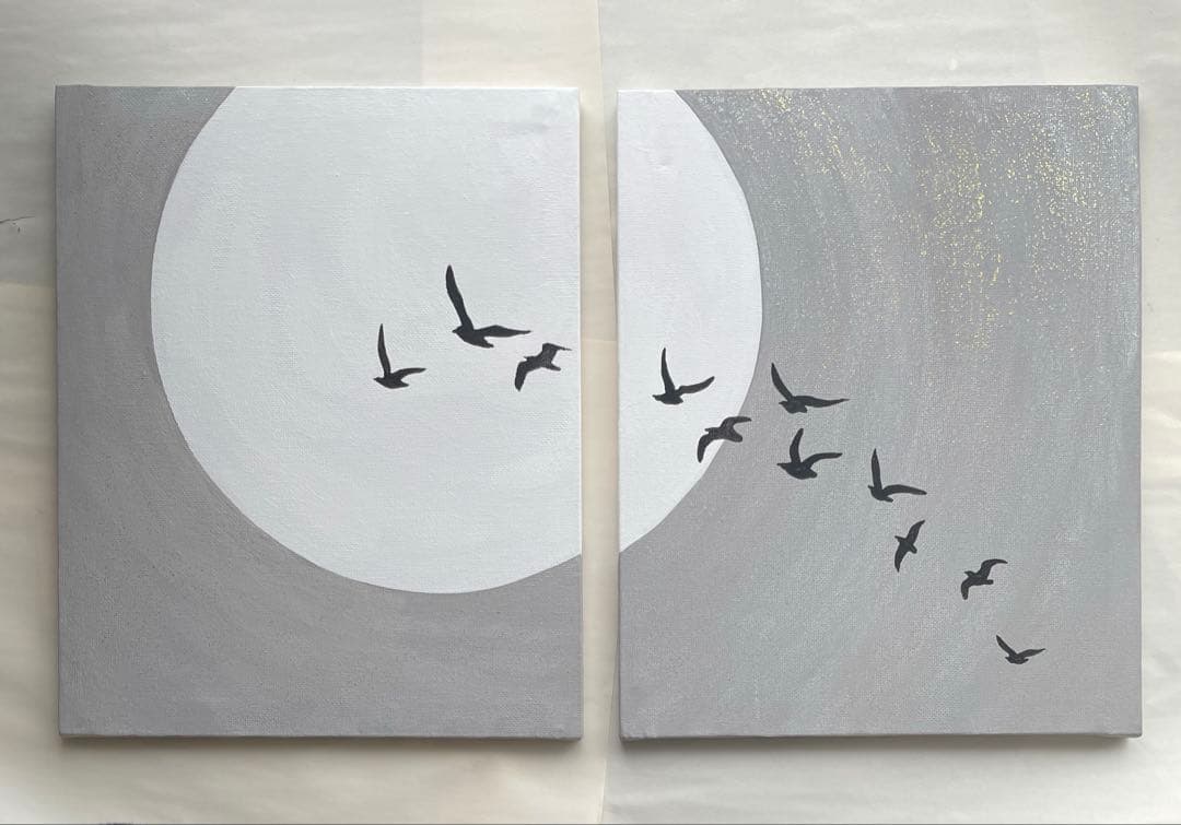 月と鳥の現代アート｜浮世絵　絵画　アートパネル　壁掛け　和モダン　インテリア　黒