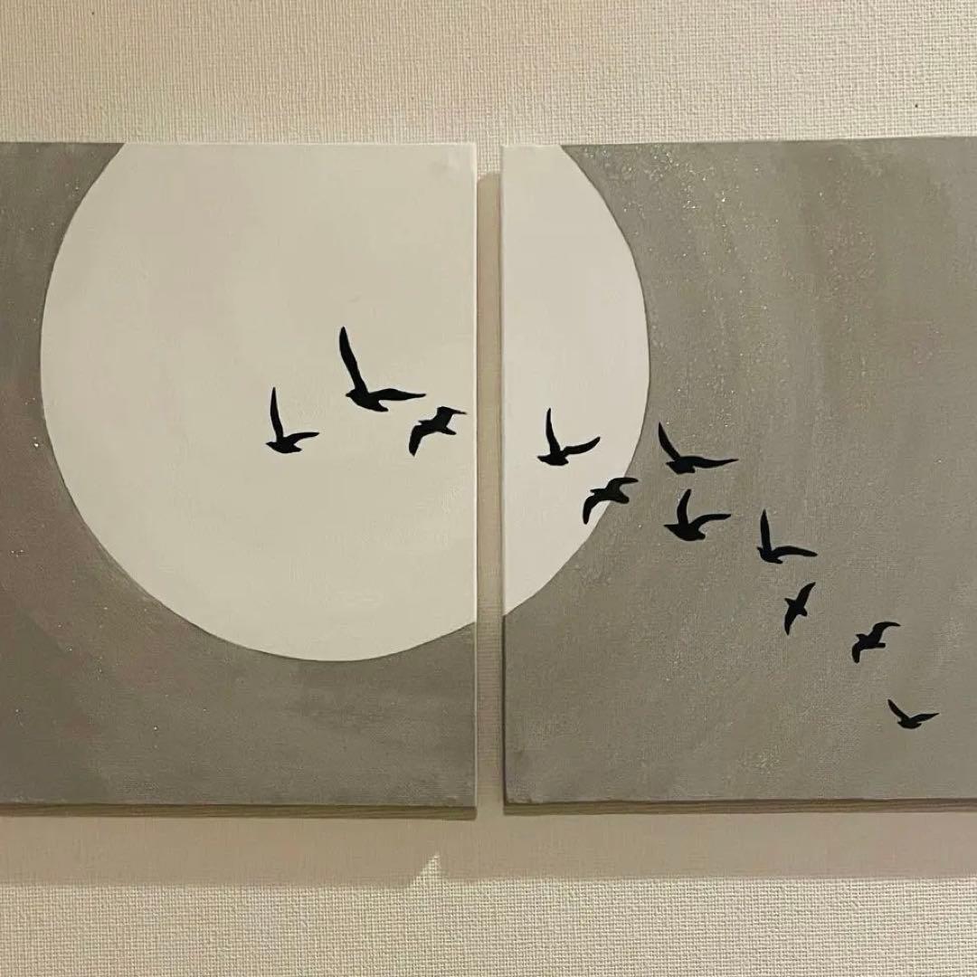 月と鳥の現代アート｜浮世絵　絵画　アートパネル　壁掛け　和モダン　インテリア　黒