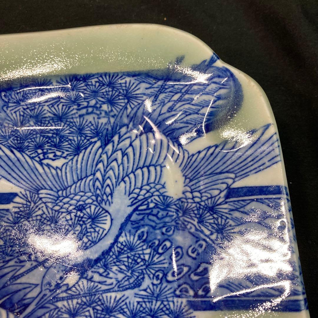 【美品】角皿 鶴松図 大皿 双鶴