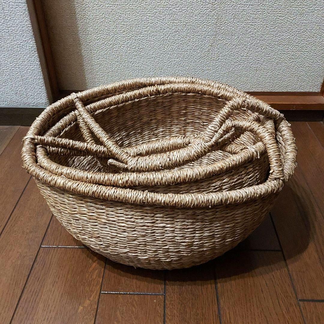 シーグラス バスケット かご 持ち手付き 大・小 2個セット