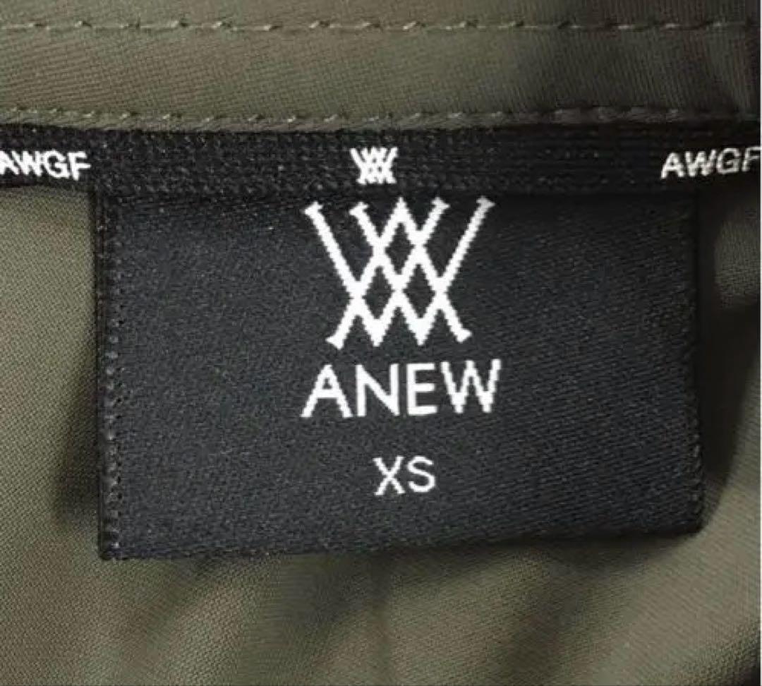 【超美品】アニューゴルフ 襟付半袖シャツ カーキ×黒 襟スタッズ ANEW