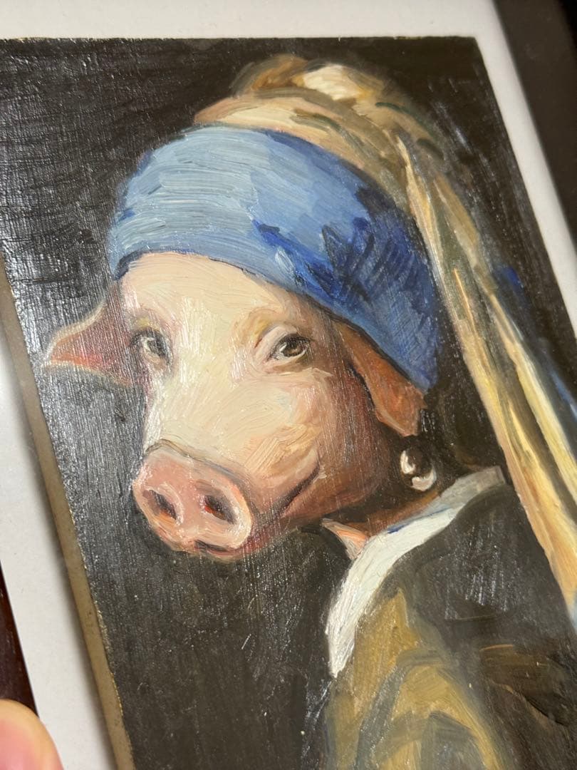 真珠の耳飾りの豚　unique 一点もの　原画