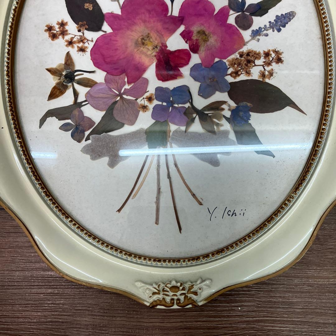 Y.Ishii 押し花アート 額装 オーバルフレーム ヴィンテージ 華やか 花