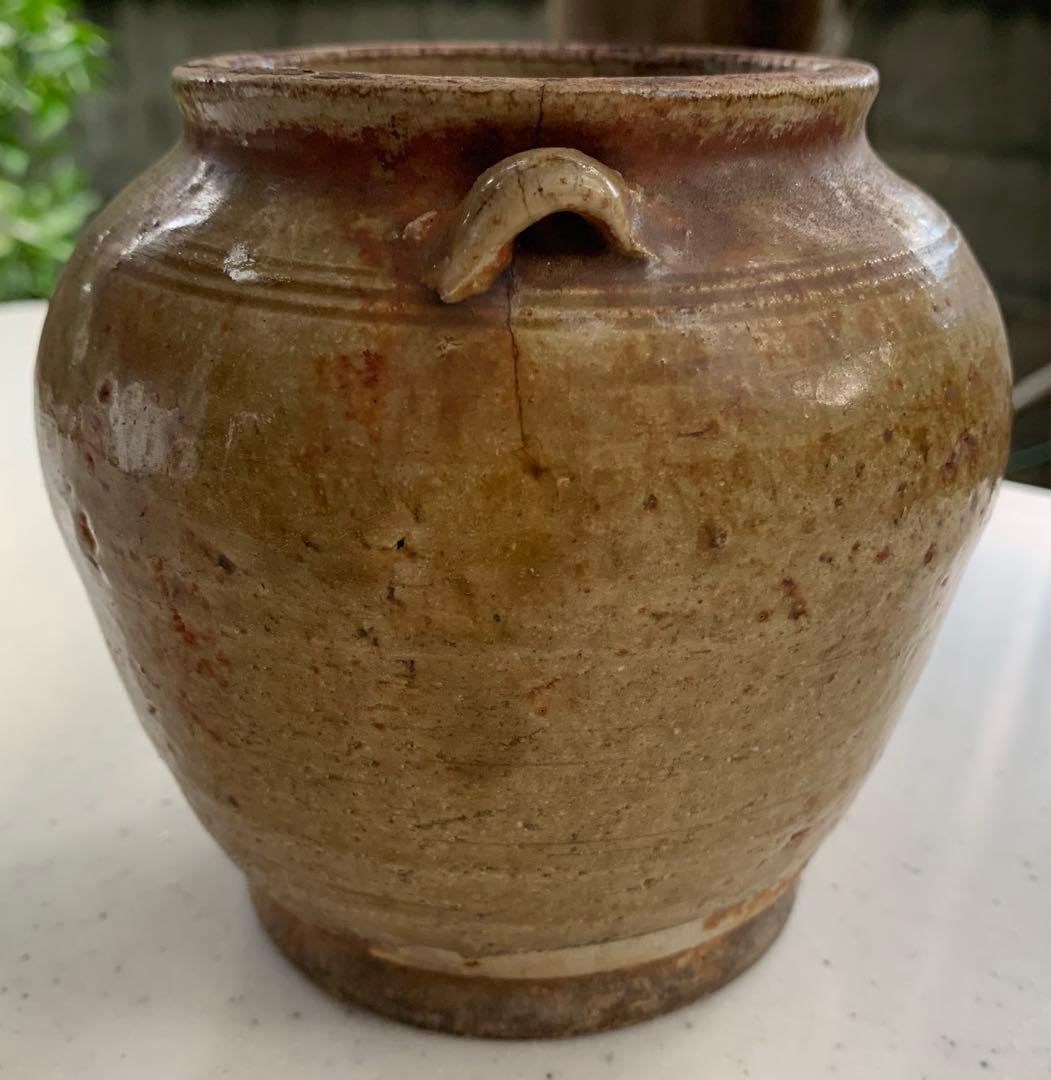 瀬戸焼　お歯黒壺　高台　双耳　年代物