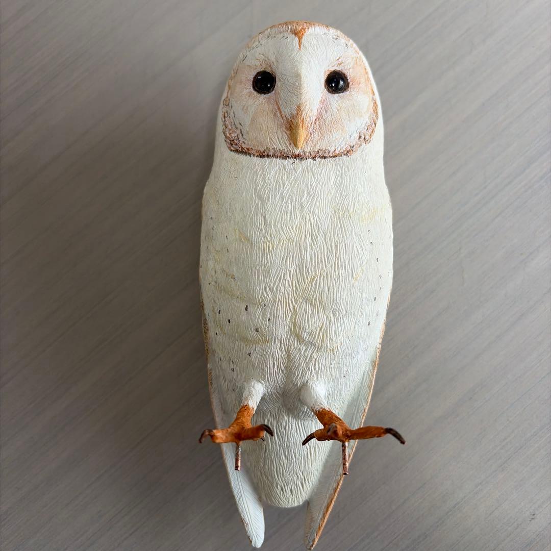 野鳥.メンフクロウ　バードカービング　野鳥彫刻　木彫り野鳥　一点物　ハンドメイド