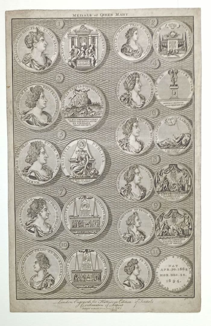額装品　1785年頃　英国の歴史　「Queen Mary　メダル図譜」