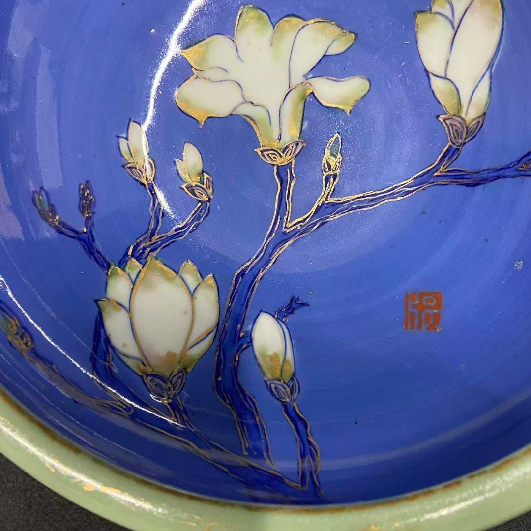 色絵青磁中鉢 明治時代後期　在銘明治年制　蘭　アンティーク