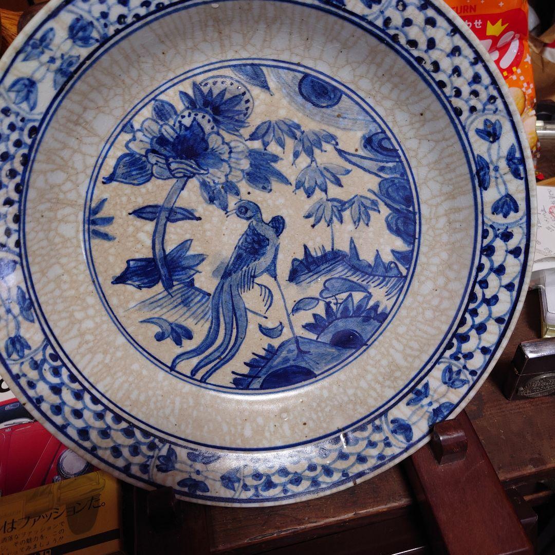 中国　古染　花鳥紋尺皿 清朝中期　古美術　骨董　中国美術