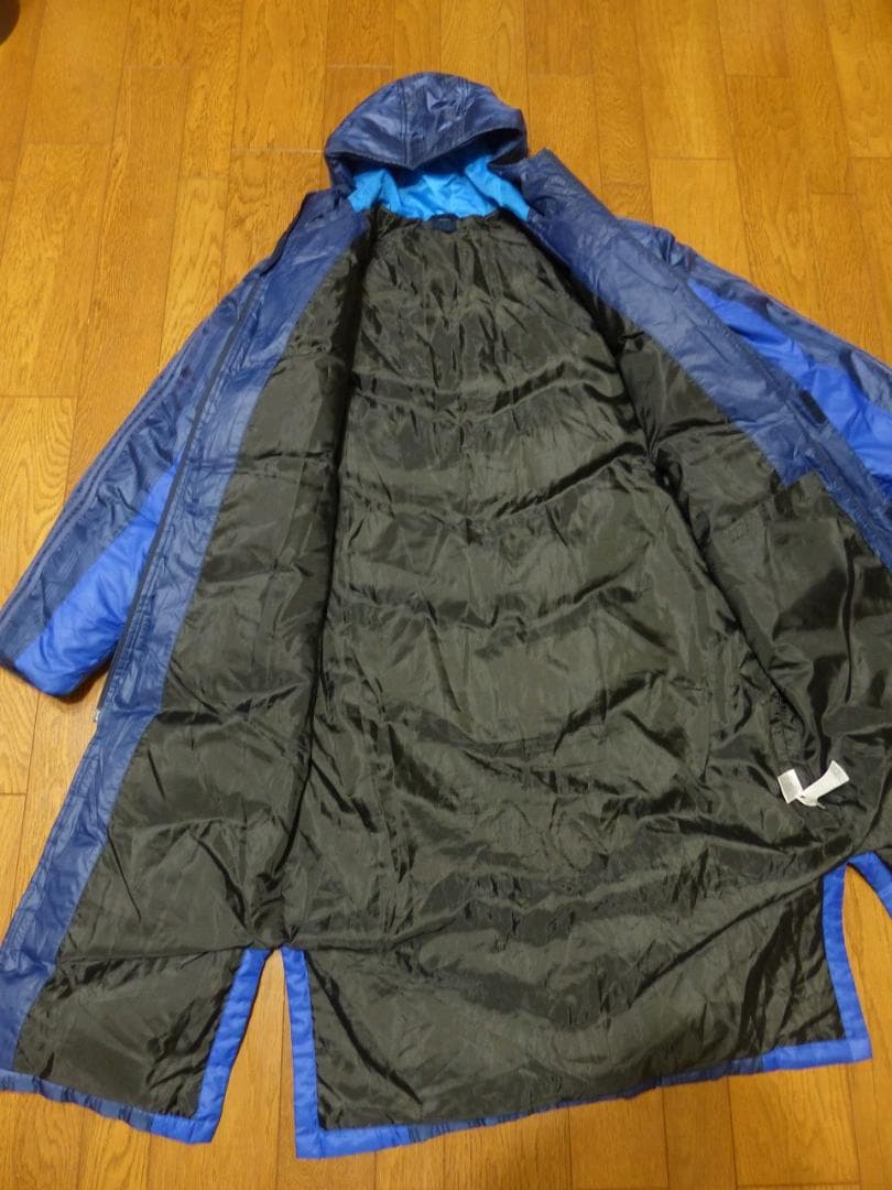 送料込 良品★adidas ロング ダウンコート L★アディダス/ネイビー