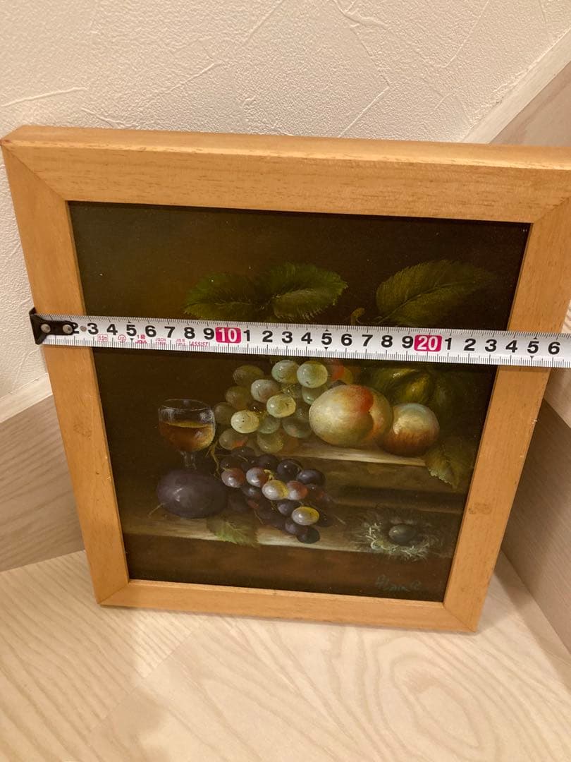絵画　フレーム付き　果物と飲料の油彩画