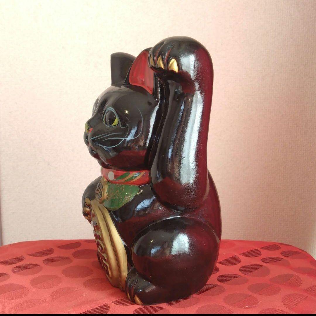 1/6迄新春特別値引✨厄病消除招き猫》黒猫左手上げ7号手長・製作終了希少品
