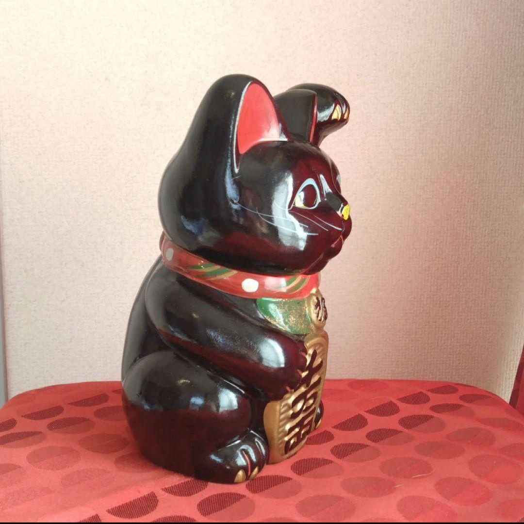 1/6迄新春特別値引✨厄病消除招き猫》黒猫左手上げ7号手長・製作終了希少品