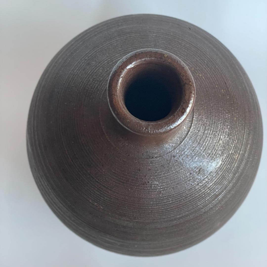 明治期 備前焼 古備前 輪線文 糸目 船徳利 大型 花瓶 花器 花入 焼締