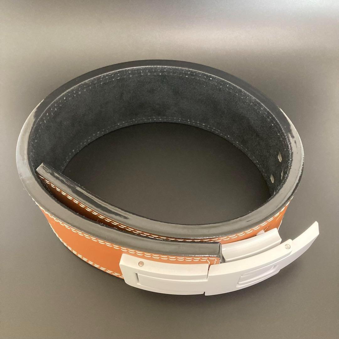 パワーベルト レバーアクション XL ワンタッチ可変式 本革 茶 バックル白