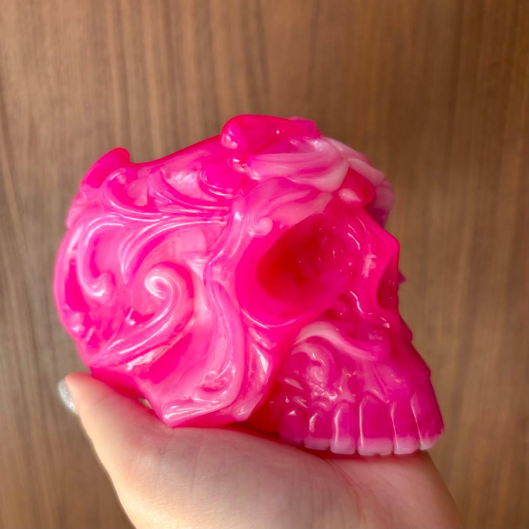 レジン　骸骨の小物入れ　ピンクホワイトマーブル