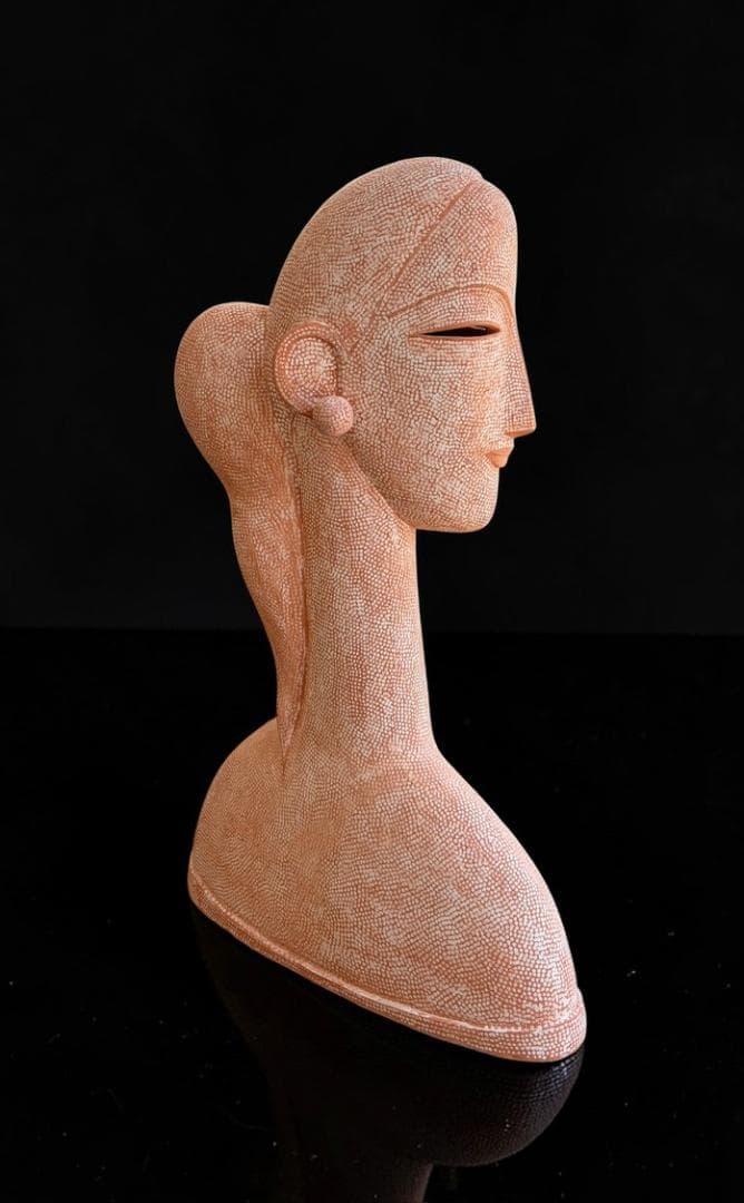 大塚茂吉 テラコッタ彫刻「キュクラデス」2005年 55 cm 共箱付 女性胸像
