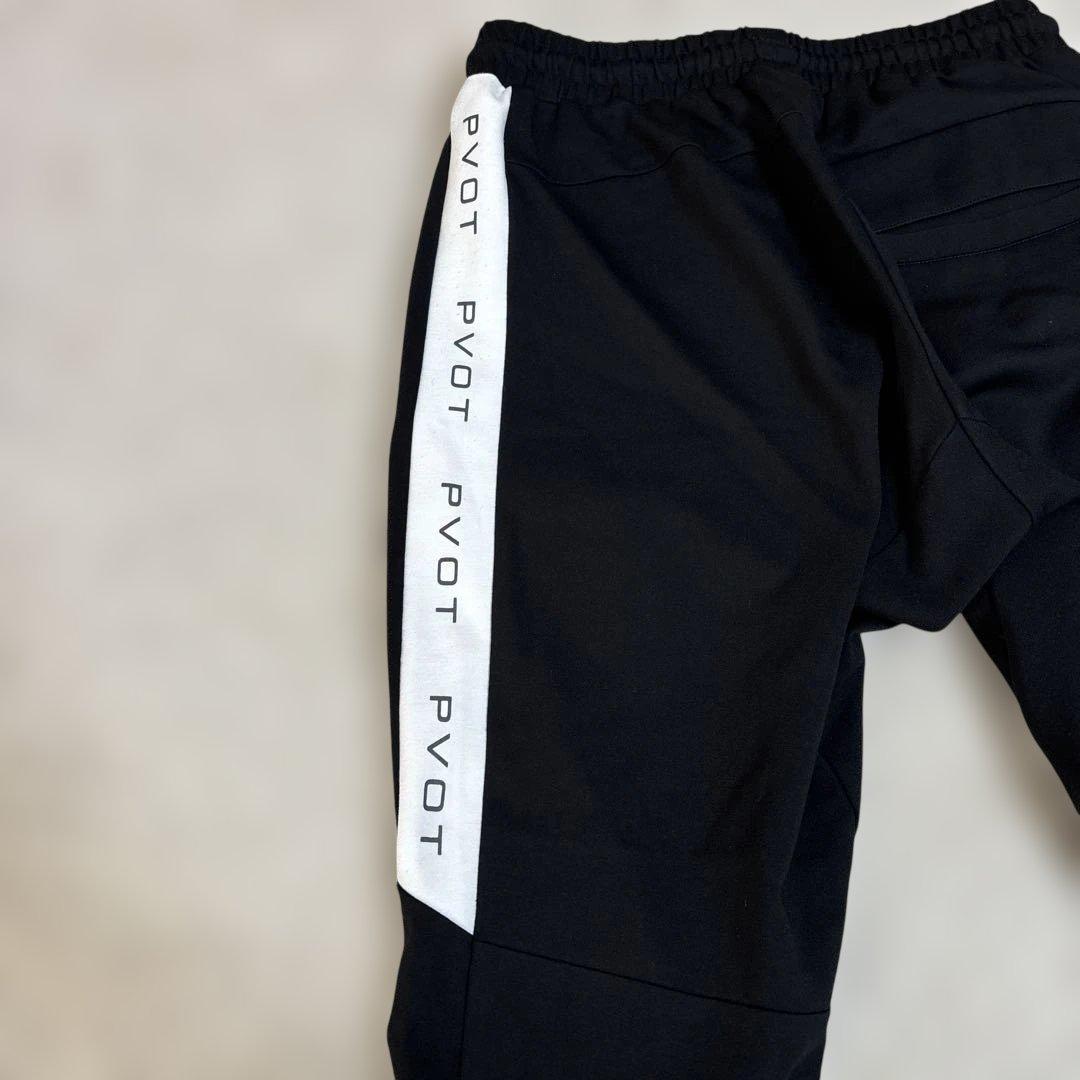 pvot ブラック スリムフィットパンツ ホワイトストライプ