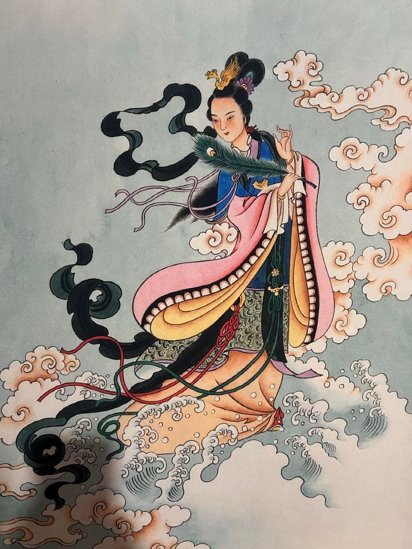 沈周 飞天仕女 中国画 掛け軸 水墨画 和室 玄関 茶室 壁掛け 美術品