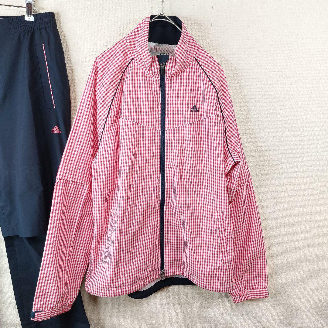 【人気】adidas レディース レインウェア Lサイズ 収納袋付き　チェック