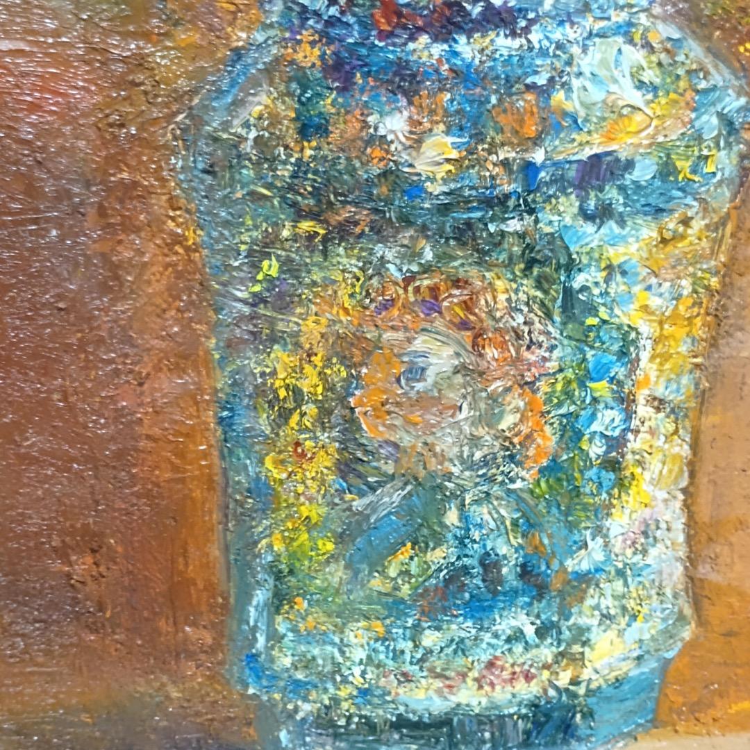 ■ 油彩画「華」金愛子　金色フレーム　F6