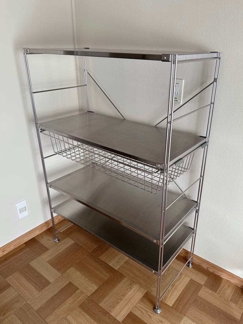 無印良品 ステンレスユニットシェルフ ワイド ワイヤーバスケット