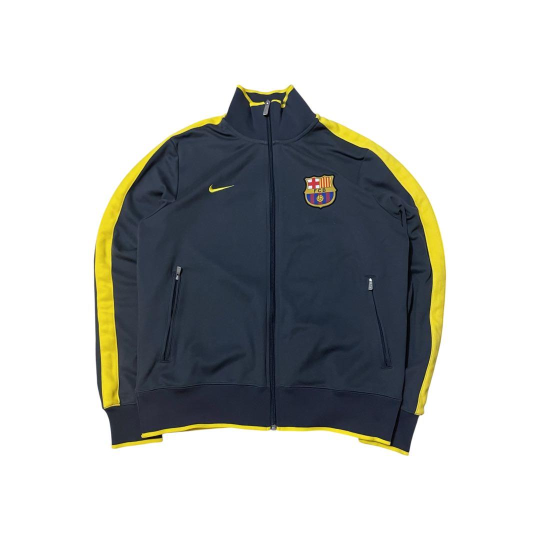 NIKEバルセロナトラックジャケットFCB刺繍ロゴ黒黄サッカー古着XL