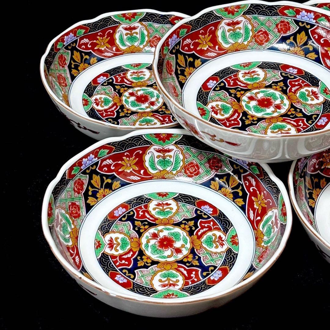 ＊【未使用】美濃焼 庫山窯 献上手花唐草 中平鉢揃 5客 豪華絢爛 中皿 色絵