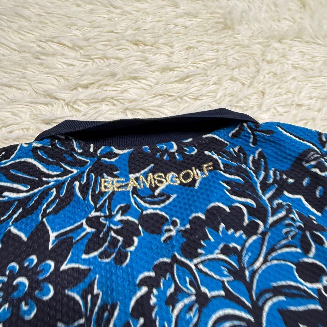 【ビームスゴルフ】美品 ポロシャツ ブルー 花柄 シアサッカー M メンズ