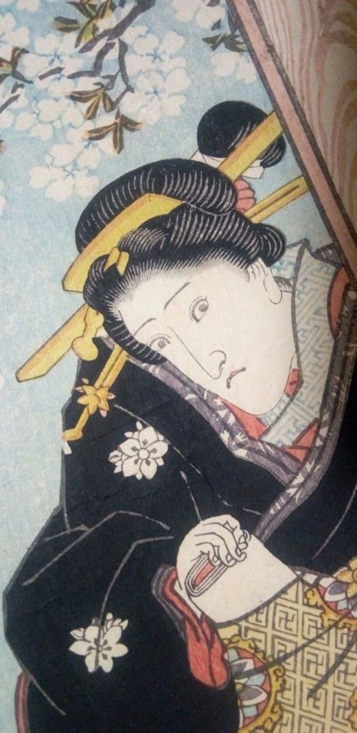 浮世絵、役者絵市川九蔵、(三枚綴りの内の１枚です)歌川国貞画(三代豊国) 天保頃