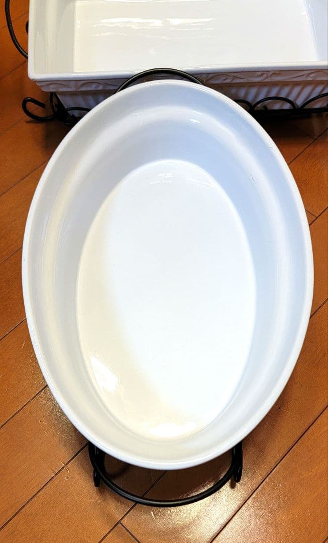 パーティー用　大皿　オーバル&スクエア2個セット　お洒落なアイアンスタンド付