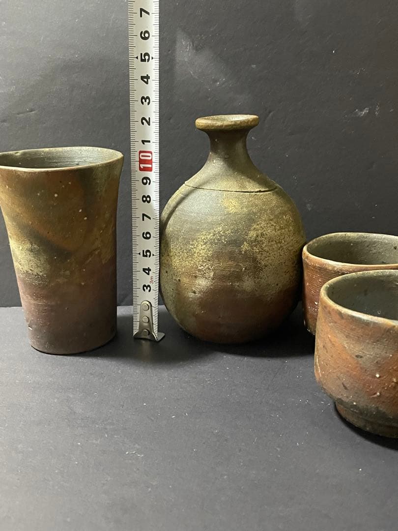 美品　備前焼　鈴木常喜 作　酒器セット　ぐい呑・徳利・湯呑み・お猪口　銘あり
