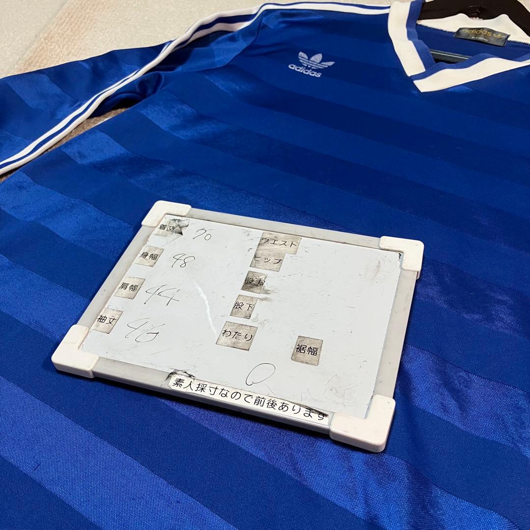 【90s】adidasゲームシャツ長袖ピケ　ヴィンテージ　サイズOトレフォイル青