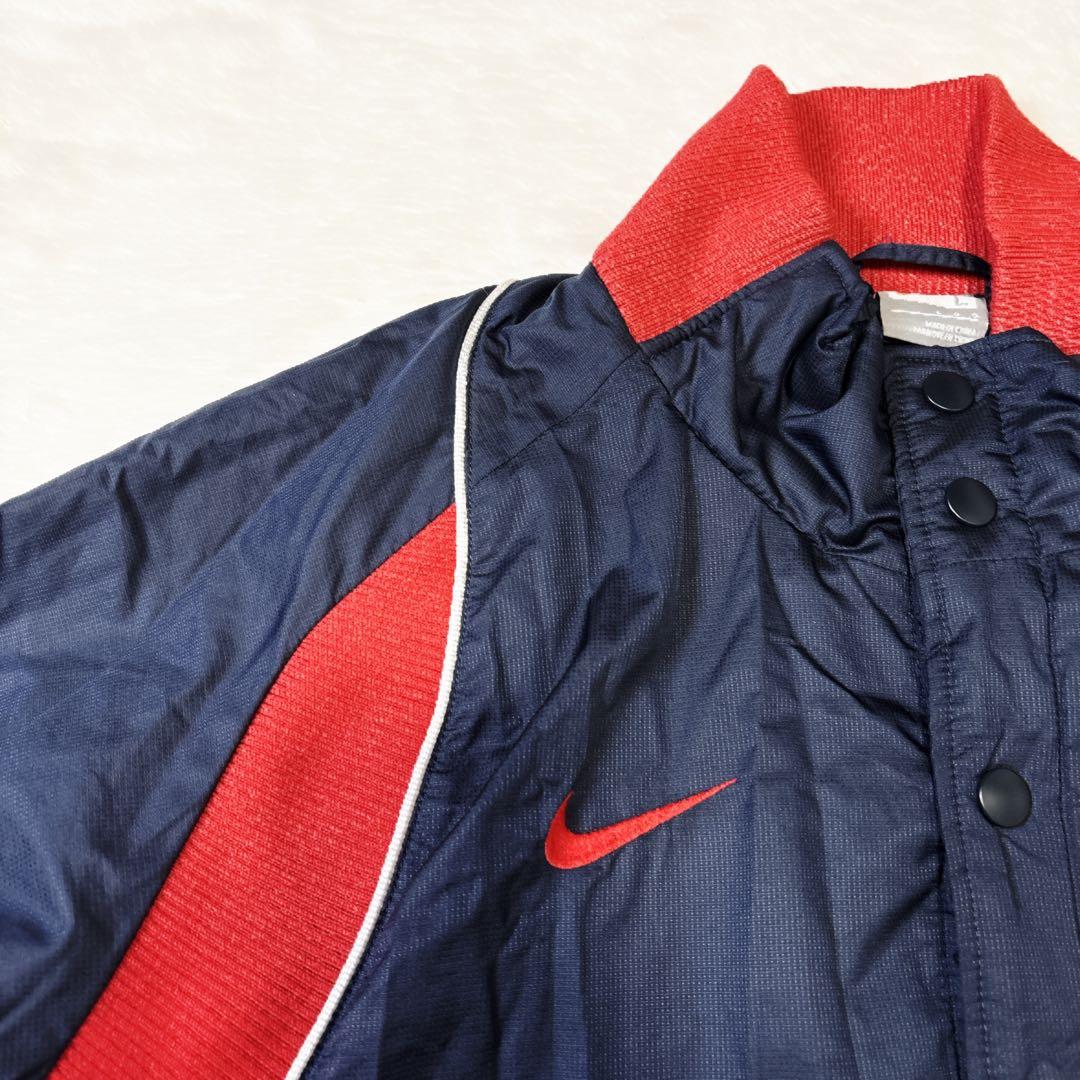 NIKE 90s 中綿ジャケット L 刺繍ロゴ ネイビー×レッド グラコン 配色