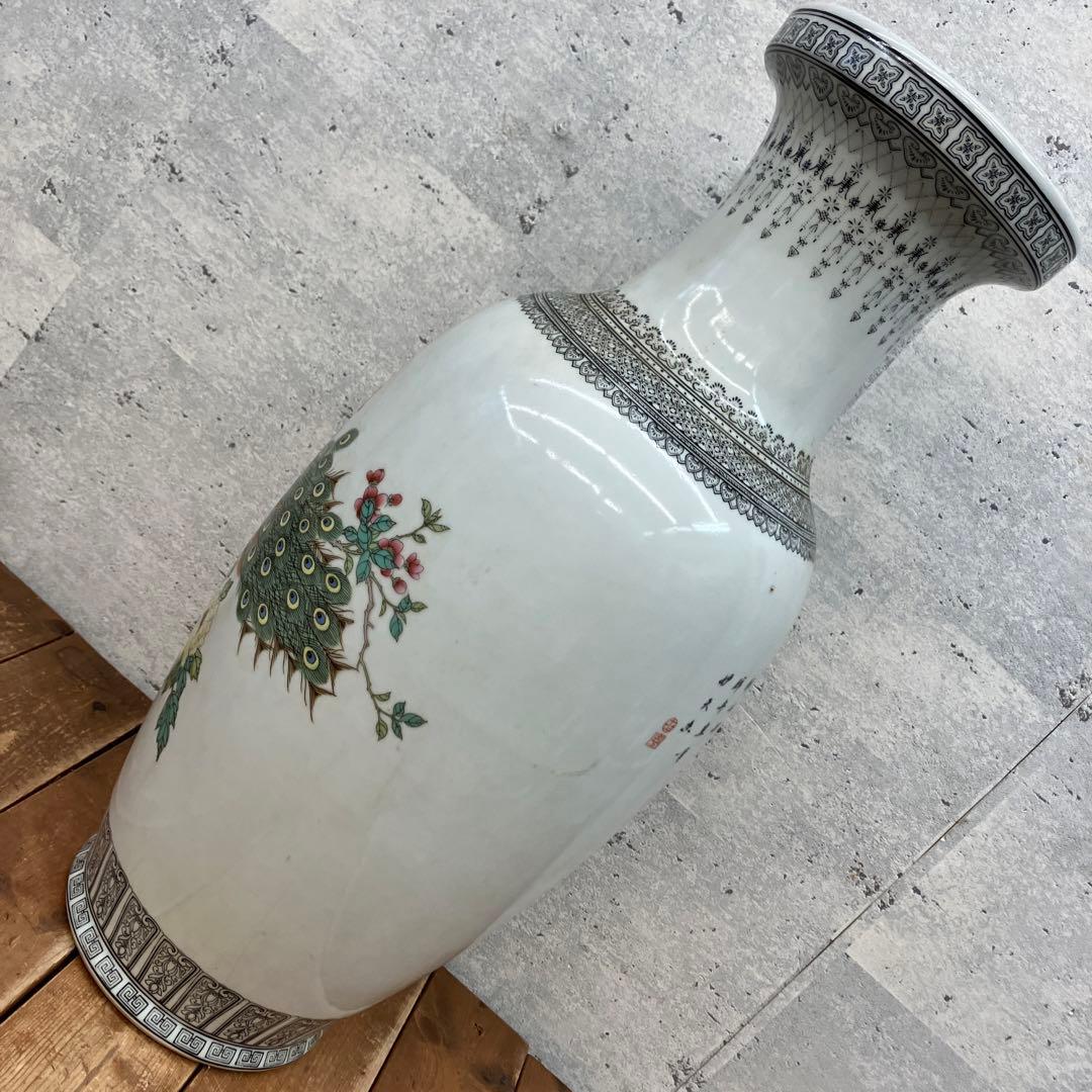 昭和レトロ 中国 景徳鎮 花瓶 花器 華道 フラワーベース 孔雀 花柄