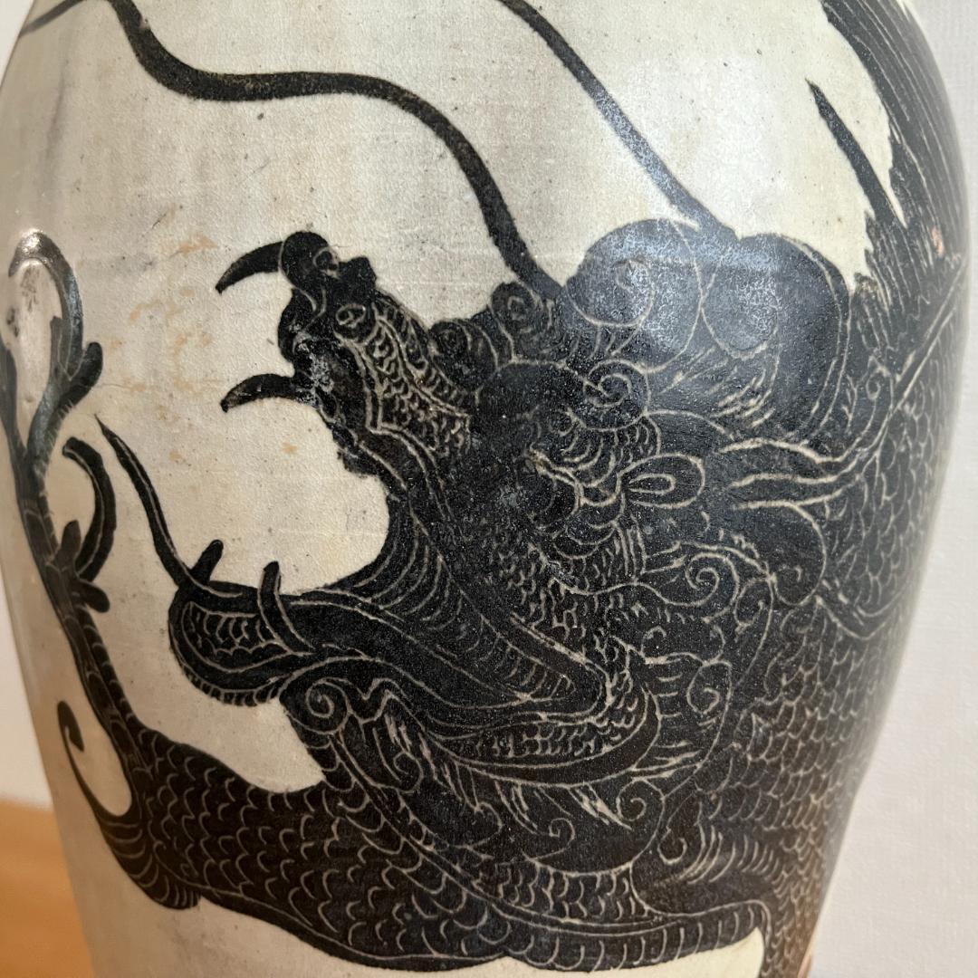 北宋〜金 磁州窯 掻落し龍文 梅瓶 高41.2cm φ20.4cm