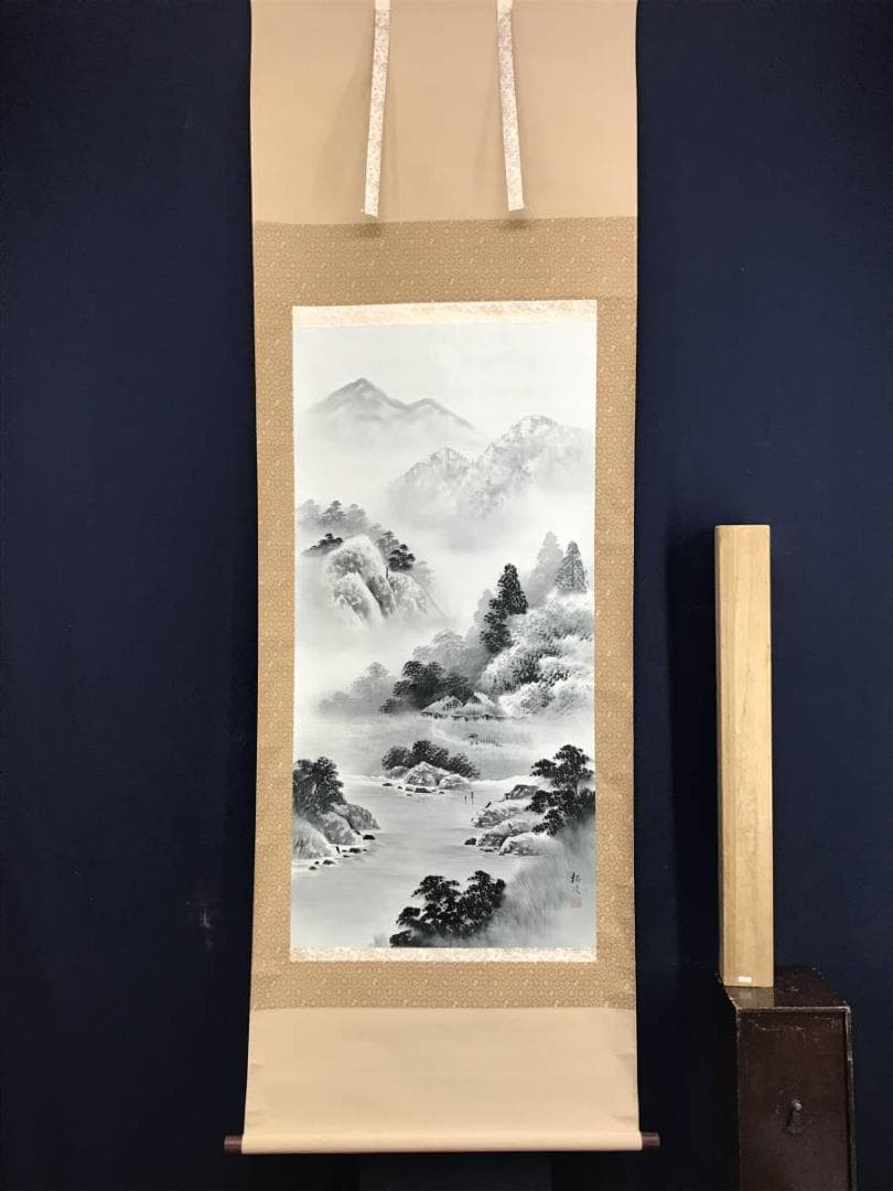 真作/夏目拓次/山水図/人物図/水墨山水図/掛軸/名家伝来AE-298